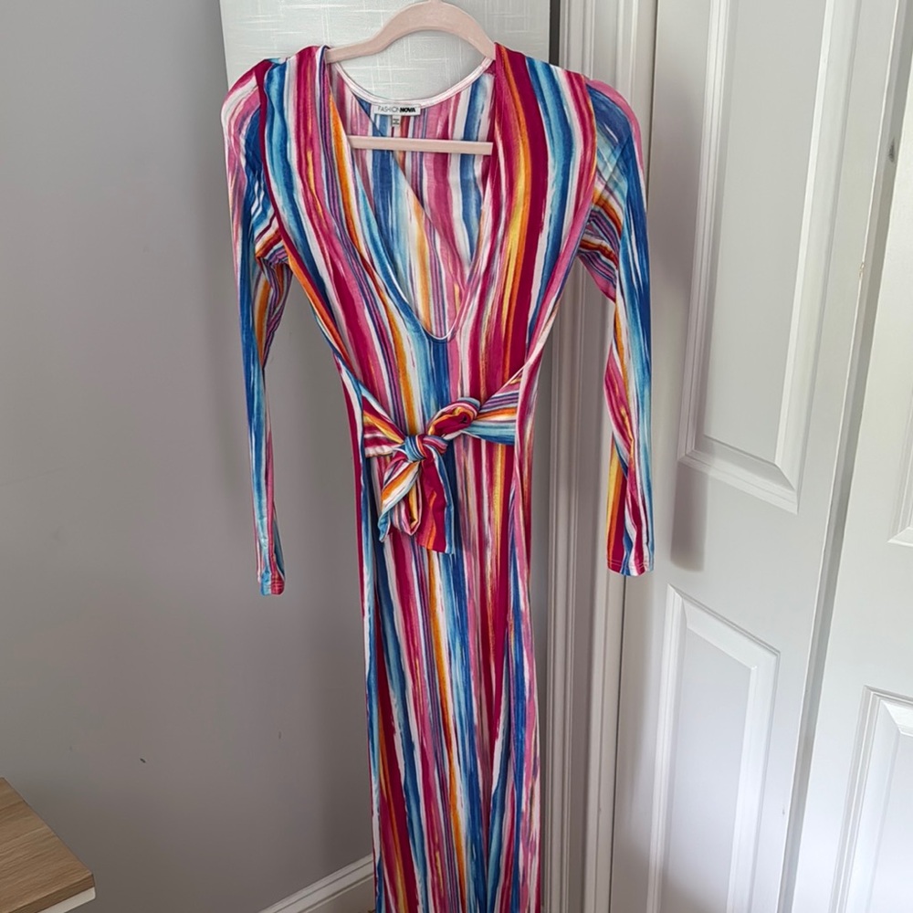 Fashionnova Multicolor Striped Long Sleeve Dress